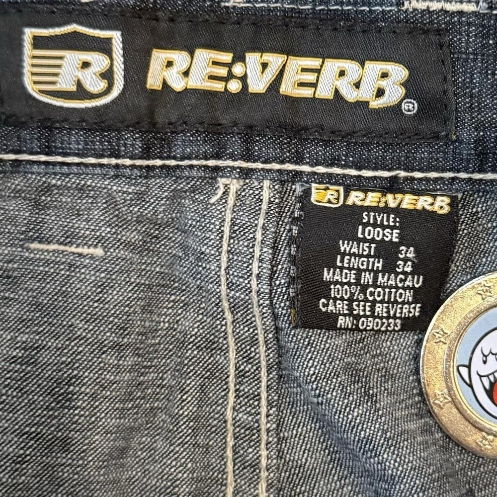 Vintage Reverb Loose Fit Baggy Wide Leg Jeans Men's Size 34x33 Skater Grunge Y2K - Picture 5 of 5